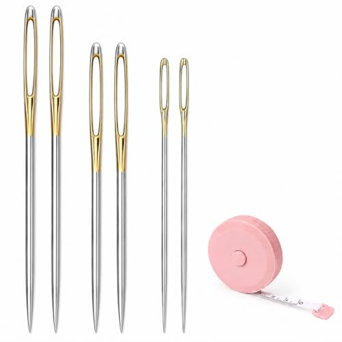 Juego de 6 Agujas de Coser de Ojo Grande con Cinta Métrica, Agujas Laneras para Lana Gruesa y Manualidades de Punto, Agujas de Zurcir para Tejer a Mano y DIY