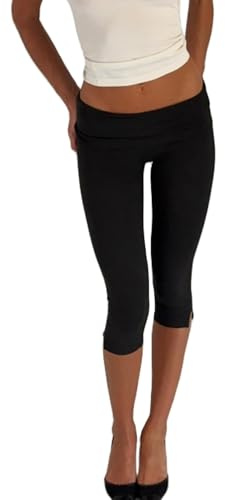 Lshyuehao Women's Capri Pants 3/4 Length Pants Y2K Low Rise Flared Pants Stretch Lounge Yoga Athletic Cropped Pants Bell Bottoms (A-Black, S)