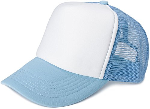 styleBREAKER Unisex 5-Panel Trucker Cap mit Mesh-Einsatz | verstellbares Basecap mit Click Snap Verschluss | luftiges Netz Cap für Damen und Herren, Farbe:Weiß-Hellblau