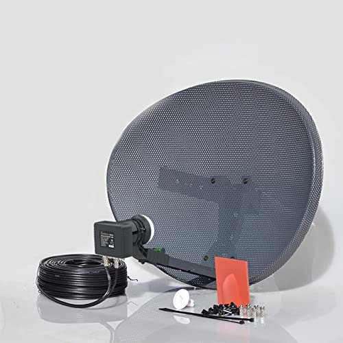 SSL Satellites Freesat HDR Satellite Dish DIY Self Installation Kit, Latest Dish with Quad LNB, Twin Black Coax Cable, All necessary Brackets, Bolts and SATELLITE FINDER (15 Meter Kit, Black)