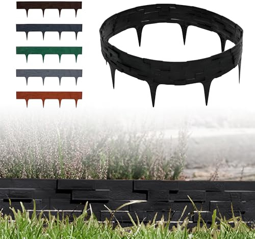 GARDENIX® 3,16 m Borde delimitador para césped y jardín cercado, con aspecto de piedra, negro