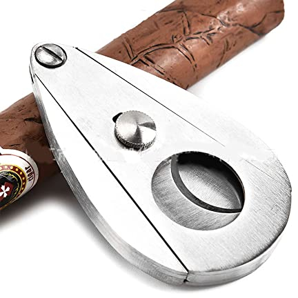 MINGZE Water Drop Shape Stainless Steel Cigar Cutter Super Sharp Double Blades Guillotine Scissors for Most Size of Cigars, Gift Box Packaging