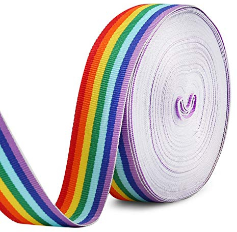 HOWAF 20m Rotolo Nastro Arcobaleno 25mm Largo Grosgrain Striscia Nastrini Decorativo per Fai da Te Regalo Matrimonio Bomboniere