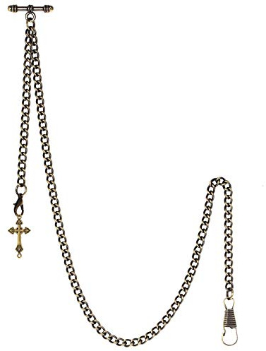 TREEWETO Montre de poche Albert pour homme avec 2 crochets avec pendentif croix antique, bronze, Antique