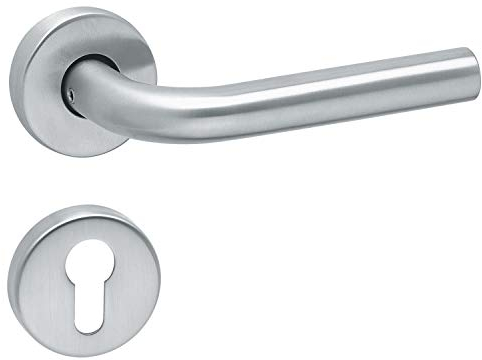 Aperit Türgriff: Edelstahl Türklinke Paar mit PZ Rosetten - Drückergarnitur für Innentüren - L-Modell - 49.320.01