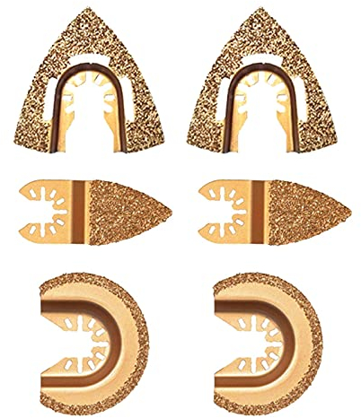 6 Stück Diamant Hartmetall oszillierendes Multi Tool Halbkreis Dreieck Finger Universal Hartmetall oszillierende Sägeblätter gemischte Multitool Sägeblätter Segment Swing