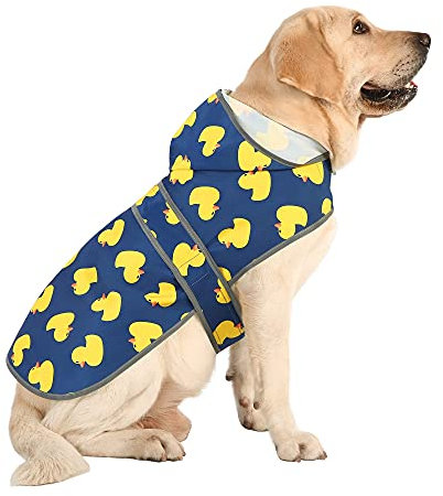 Dog Raincoat for Large Dogs Waterproof Jacket Hooded Rain Coats with Reflective Strips Leash Hole & Poncho Adjustable Fit (Duck,XL)