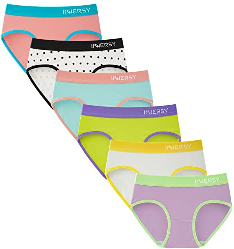 INNERSY Knickers for Teenage Girls Cotton Pants Underwear 8-16 Years 6 Pack | Comfy Breathable Teens Briefs Multipack, Sporty Waistband, Mid Rise Panties for Sports/P.E. at School, Tag-free Panty as Gift