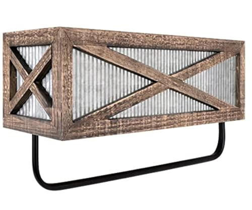 Autumn Alley Farmhouse Rustic Towel Rack Shelf Holder - Wood Towel Rack Basket Storage - Farmhouse Towel Holder for Rustic Bathroom and Farmhouse Kitchen Décor - Wall Mounted, Galvanized, Rustic Brown