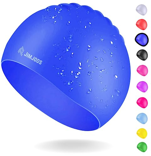 JIMJOOS Kids Swimming Cap 3–14 Years - Silicone Swim Cap for Boys & Girls - Anti-Slip, Stretchable, Waterproof Swimming Hat - Durable, Odour-Free Swim Hat with Protective Pouch
