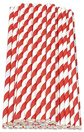 Haobase Lot de 50 pailles en papier biodégradables pour boire des cocktails, du café, des boissons froides (rouge)