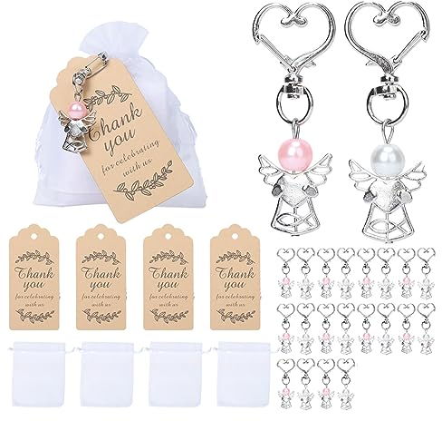 Creperture 20er Set Schutzengel Anhänger, Schlüsselanhänger Partygeschenkpakete mit Organza Beutel Kraftpapier Anhänger Geschenk Set für Hochzeit, Weihnachten, Geburtstag, Babyparty, Geschenke