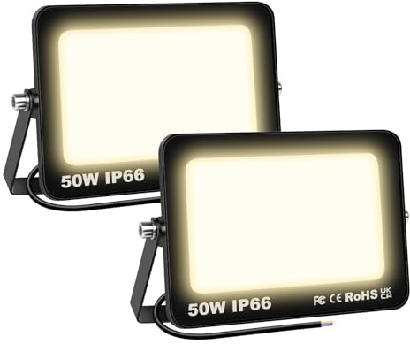 Willpower 2pcs Faretto LED da Esterno 50W 5000LM Faro LED Bianca Caldo 4000K Proiettore LED Impermeabile Lampada Luce di Sicurezza a LED Illuminazione per Giardino Garage Cortile Patio Corridoio