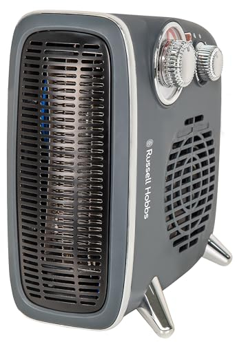 Russell Hobbs Elektroheizung, 1800 W/1,8 kW, horizontaler/vertikaler Retro-Heizlüfter, Grau mit verstellbarem Thermostat, 2 Heizstufen, 20 m² Raumgröße, Drehregler, RHRETHFH1001G mit 2 Jahren Garantie