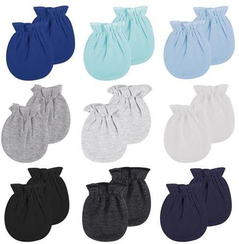 9 Paires Gants pour Nouveau-né Gants Extensibles pour Bébé Moufles pour Bébé Anti-Rayures Mitaines pour Nourrissons et Tout-Petits Gants Unisexes pour Bébés Garçons Filles de 0 à 6 Mois