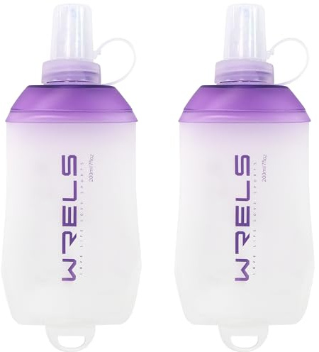 WRELS Pack de 2 Flasque Running 200ml-Gourde Running Souple avec Anneau de Suspension,Bouteille D'eau Pliable sans BPA pour Course à Pied, Trail