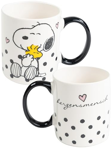 United Labels The Peanuts Snoopy Tasse 320 ml, Weiß Schwarz, Herzensmensch, Kaffeebecher aus Keramik, Kaffeetasse