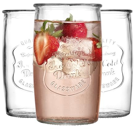 Glaver's Set of 8 Highball Glass Cups 20 OZ Stemless Tall Drinking Glasses For Everyday Use, Vintage Ice Cold Logo Tumbler Glassware for Bar, Juice, Cocktails, Beer, Water glasses.