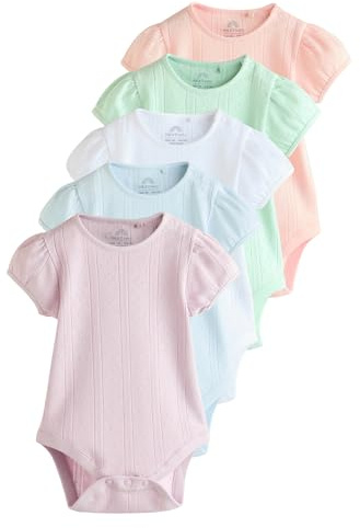 NEXT Nyfödda unisex 5-pack kortärmade babybodys | Knappning, Maskintvätt, 100% bomull