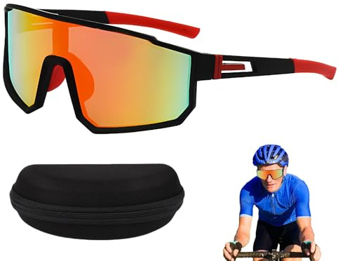Jsleid Halkfria snabbglasögon, cykelglasögon, vindtäta cykelglasögon, sportsolglasögon för män och kvinnor, UV400, för MTB Rennrad Radfahren Ski Outdoorsport Laufen (röd)