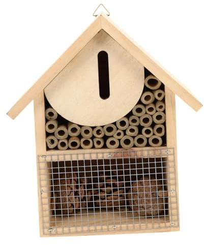 CORHAD Casa Colgante para Abejas de Madera Natural Hábitat Seguro para Insectos Polinizadores Decoración para Jardín y Protección Lluvia Refugio para Abejorros y Mariquitas