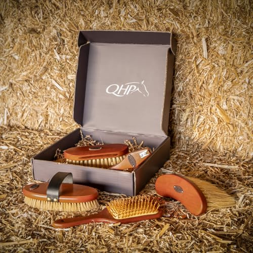 Royal Horse Grooming Set, 5 Luxury Brushes with Storage Box, Professional Equestrian Care Kit (Dark Brown)