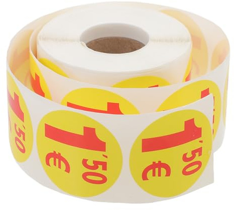 Garneck Etiquetas de Precio Adhesivas Redondas 150 € 500 Unidades Rollo para Tiendas Minoristas Supermercados y Pequeños Negocios Pegatinas de Precios para Productos y Ofertas