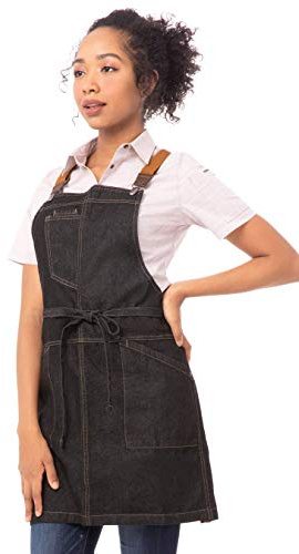 Chef Works Arbetsförkläde för män, Black W/Desert Sand Suspenders, en storlek