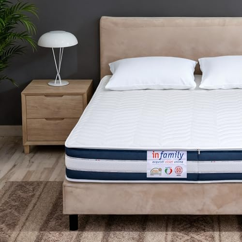 INmaterassi Materasso Matrimoniale 160x200 cm Memory Gel e Molle Insacchettate, 7 Zone Ergonomiche - Altezza 26cm, Rigidità Alta - Rivestimento agli Ioni d'Argento Sfoderabile - Materasso Memory GRETA