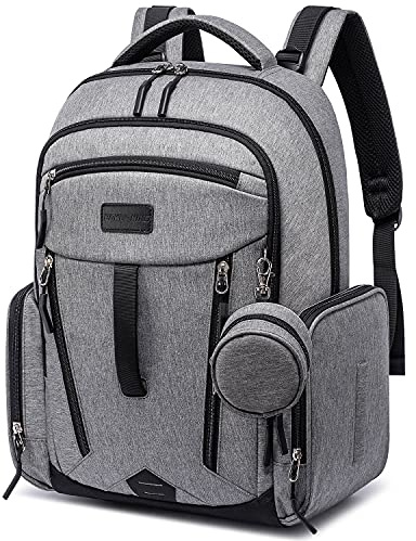POWER KING Changing Bag Backpack, Large Baby Nappy Diaper Bag, Unisex Travel Back Pack with USB Charging Port & Pacifier Holder for Mom & Dad (Grey)