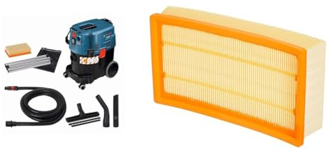 Bosch Professional Gas 35 L AFC - Aspirador seco/húmedo (254 mbar, depósito 35 l, Clase Polvo L, Manguera 5m) + Bosch 2 607 432 034 - Filtro de Pliegues Plano de poliéster - für Gas 35-55 (Pack de 1)