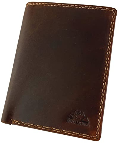 BUFFALO HILL Echt Leder Herren Geldbörse »2751 Wiener Schachtel« Hochformat I mit RFID Schutz I Portemonnaie Groß mit Münzfach I 6 Fächer I Geldbeutel für Männer I Brieftasche Wallet Portmonee braun