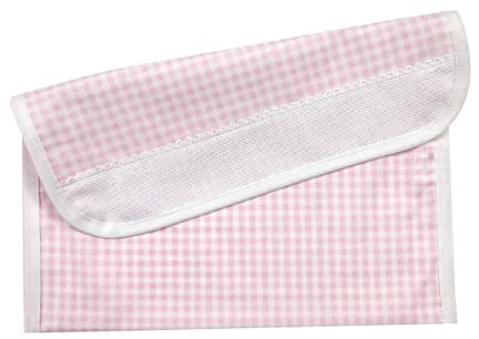 Panini Tessuti, Haklapp i bomull med duk Aida broderi för mat - lunch - dagis mellanmål storlek 16 x 30 cm rosa rutmönster