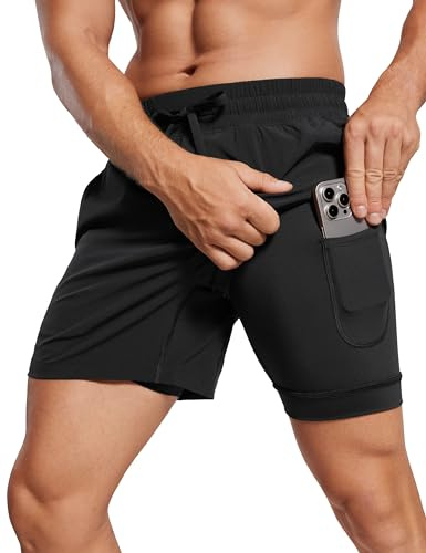 CRZ YOGA Mens 2 in 1 Running Shorts 5 - Lined Workout Quick Dry for Workout Sports Athletic with Pockets Black Medium
