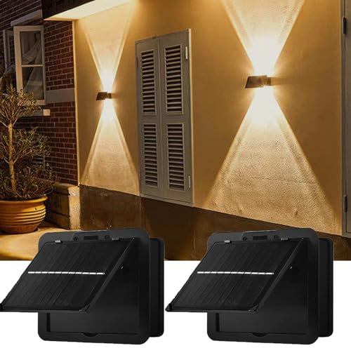 Talwei Lámpara de pared solar para exterior, luz solar para exterior, luz blanca cálida, iluminación LED, impermeable, pared inalámbrica, valla impermeable (Blanco cálido*2)