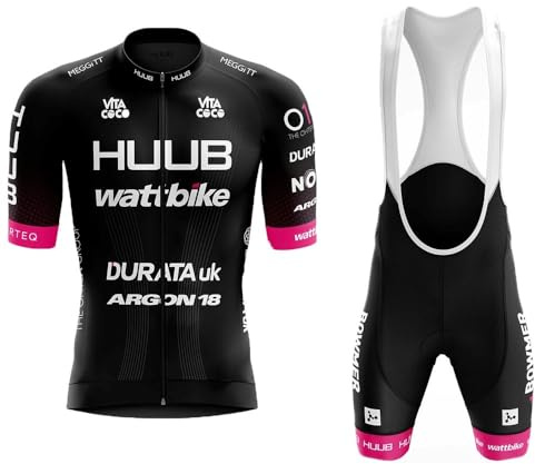 LIFE ESSENTIALS Hombres Jersey Motivo Rosa y Negro + Pantalones Cortos Mangas Cortas de Ciclismo Ropa Maillot Transpirable para Deportes al Aire Libre Bicicleta (XL)