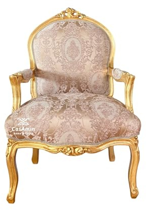 Fauteuil style français antique Royal baroque style rétro en finition dorée tissu de luxe en motif floral doré pour la décoration de la maison ou de l'hôtel