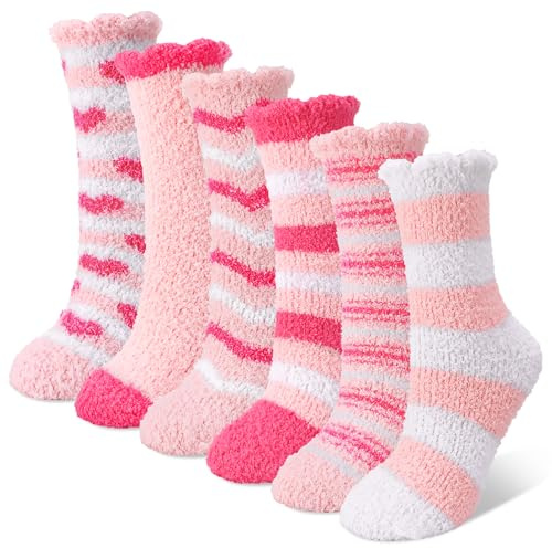 Zuimei 5 Pairs Pink Fluffy Socks for Women, Warm Thicken Cozy Bed Socks, | Cute Soft Fuzzy Winter Socks for Girls