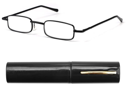 YYCLIPY Reading Glasses Slim Pocket Glasses Blue Light Blocking Readers Compact Pocket Unisex Metal Rim Slim Style Glasses with Portable Clip Case Lightweight (2.00,Black)