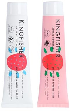 Kingfisher Dentifrice pour enfants - Options sans fluorure et sans fluorure - Soin naturel doux pour les dents des enfants - Saveurs sûres et délicieuses (1, fraise avec fluorure)