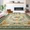 GthreeD Teppich Wohnzimmer Waschbarer 200x300 cm-Boho Kurzflor Teppich Großer Schlafzimmer-Orientalischer Vintage Weich rutschfest Design für Schlafzimmer,Esszimmer, Küchen,Blumen-Grün