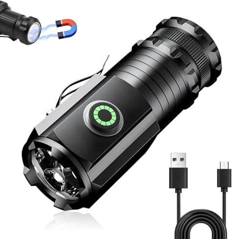 VicBou Torcia LED Ricaricabile, 5 modalità di illuminazione, 3 LED P35,con 5 modalità, torcia EDC impermeabile per campeggio,escursionismo, emergenza, attività all'aperto