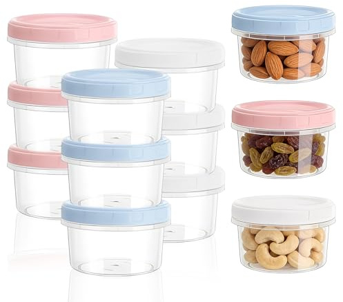 Ausune 12PCS Small Food Containers with Lids, 200ML Plastic Snack Pots Airtight Kitchen Food Container Set, Dipping Sauce Cups Set, Leakproof Reusable Sauce Containers for Lunch Box Work Trip