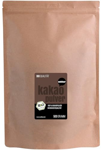 Roh Kakaopulver Rohkost Bio + Von Wohltuer + Nicht geröstet + Kalt verarbeitet + Aus Kleinbauernkooperative (500g)