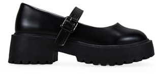 BOSANOVA Zapatos para Mujer Estilo Merceditas con Suela de Plataforma Dentada con Acabado en Punta Redonda. Cierre Mediante Tira con Hebilla. Calzado para Mujer Negro 37
