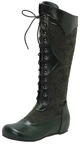 CHICMARK Stivali invernali da donna con lacci, gambale alto, robusti per jeans e abiti, verde, 46 EU
