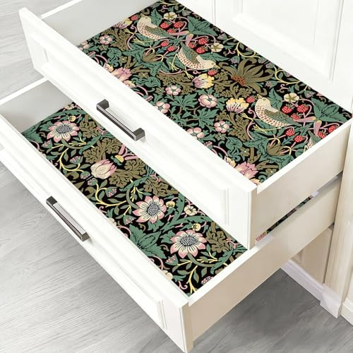 Luvdecor Shelf Liner, Self Adhesive Shelf Liner, Cabinet and Drawer Liners, Waterproof Bird Contact Paper for Kitchen, Non-Slip Cupboard Dresser Pantry Liners 17.7 x 118 in