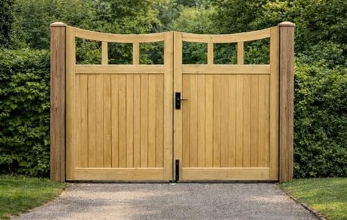 Wooden Under Arch Driveway Gates 6 Foot – Heavy Duty Treated Timber Double Gates, Garden & Driveway Entrance, Traditional ((180cm High x 240cm Wide x 5cm Deep))