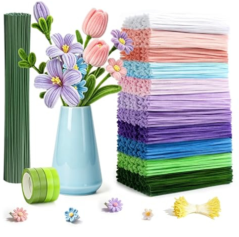 Inreeme 800 Piezas Limpiapipas Manualidades - 11 Colores Tallos de Chenilla para DIY Flores, Kit Completo con Accesorios, Ramos Artesanales para Cumpleaños, Día de la Madre, Navidad o Boda