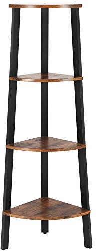 VASAGLE Eckregal, Bücherregal mit 4 Ebenen, Leiterregal, Aufbewahrungsregal, Pflanzenregal für Wohnzimmer, Industrial-Design, mit Stahlrahmen, vintagebraun-schwarz LLS34X